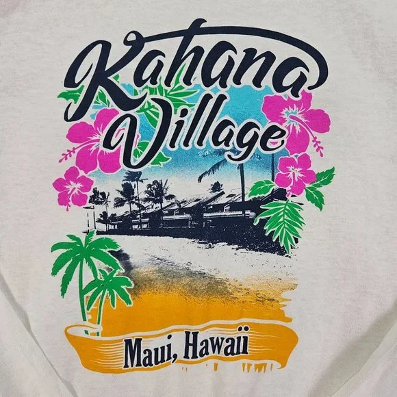 Kahana Village Maui Hawaii White T-Shirt Men's Size M Port & Company Long Sleeve - Picture 9 of 10
